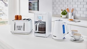 Morphy Richards Verve Toaster's matching kettle and coffee machine.
